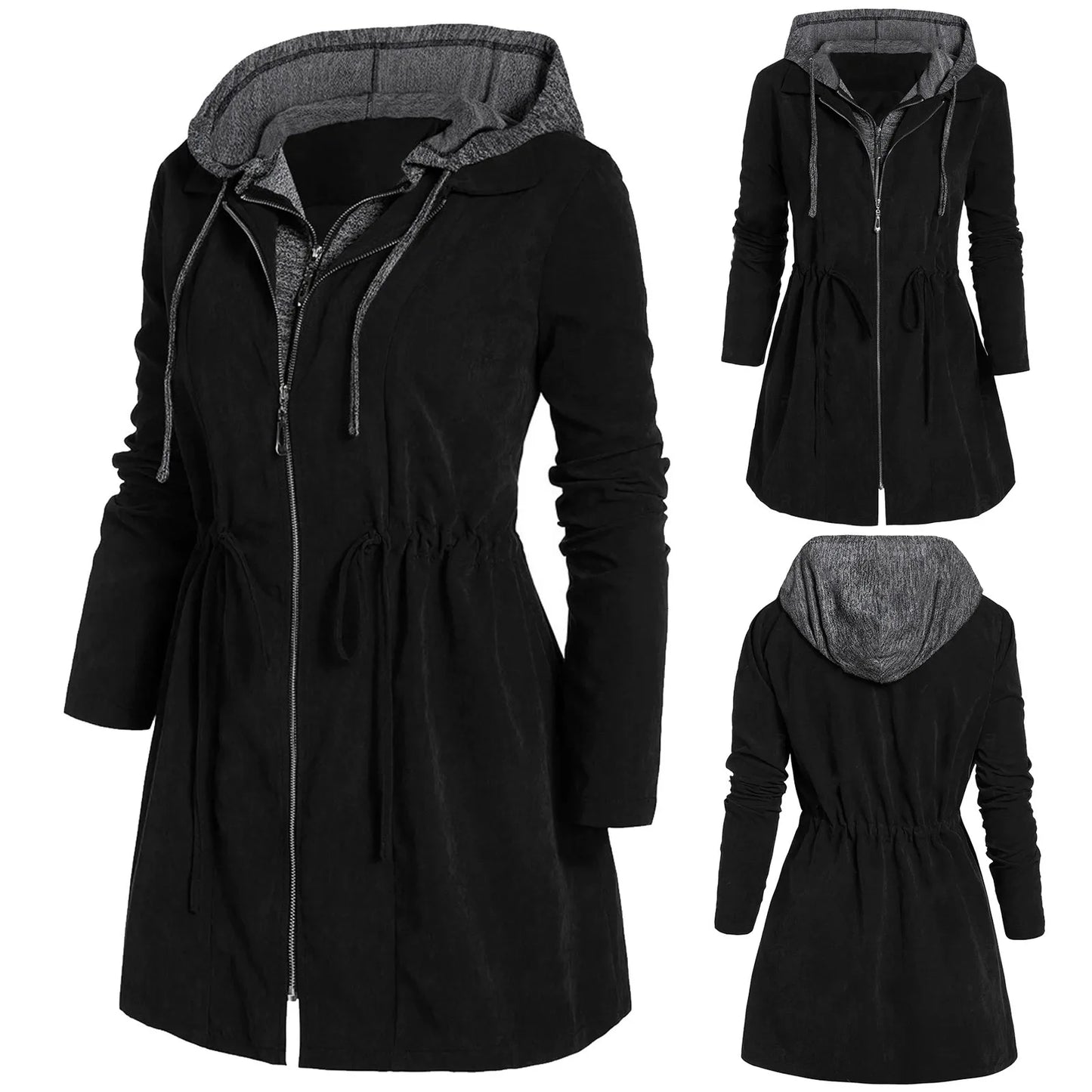 Drawstring Zipper Hooded Winter Jacket