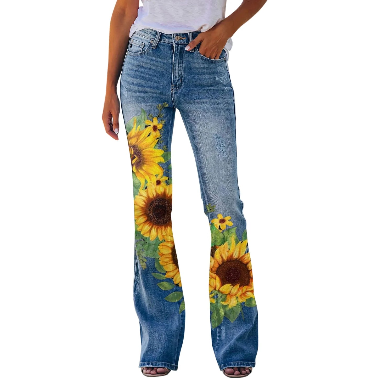 Retro Flared Printed Jeans