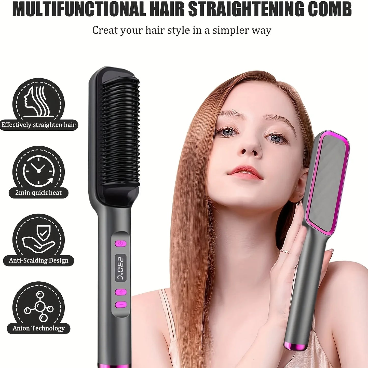 Negative Ion Heating Straight Hair Comb