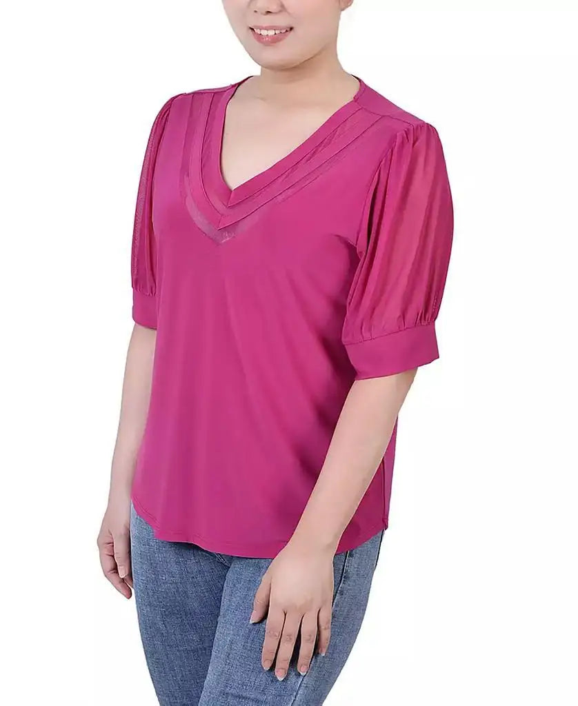 V-Neck Puff-Sleeve T-Shirt