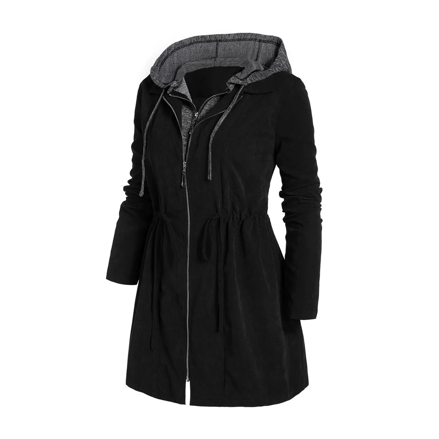 Drawstring Zipper Hooded Winter Jacket