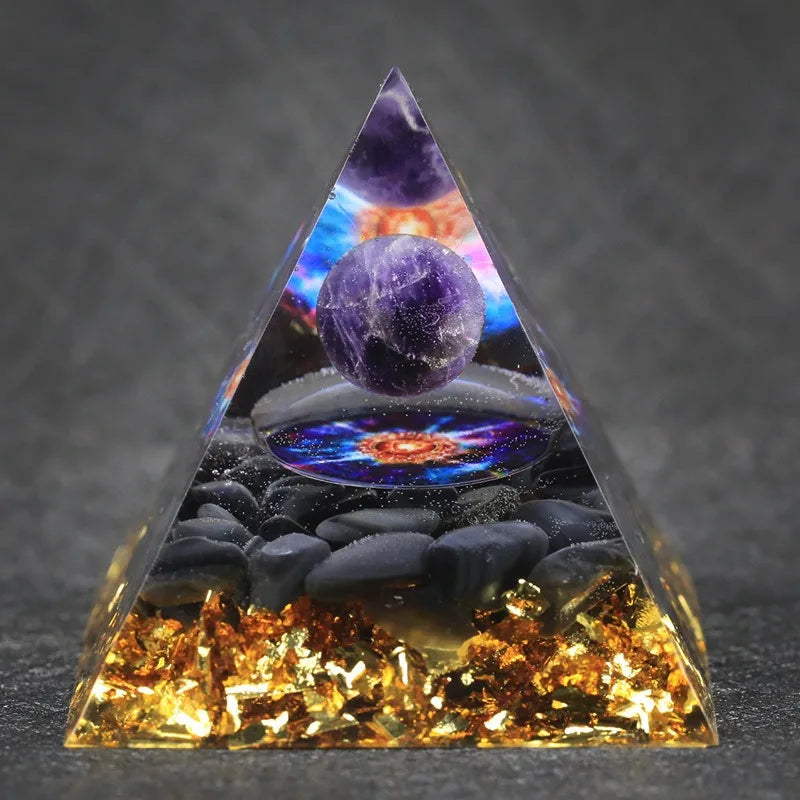 Natural Tiger Eye Orgonite Healing Crystal Pyramid