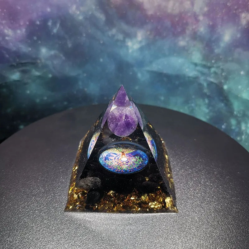 Natural Tiger Eye Orgonite Healing Crystal Pyramid