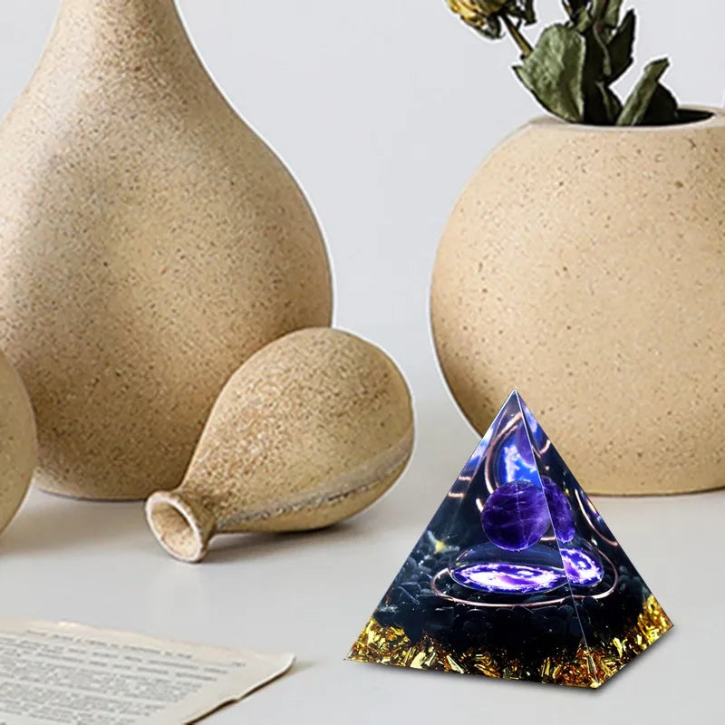 Natural Tiger Eye Orgonite Healing Crystal Pyramid