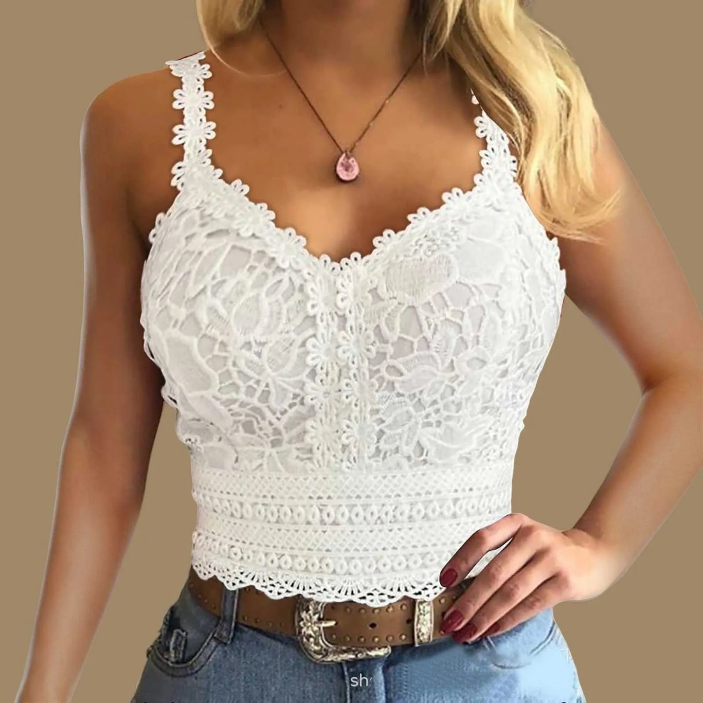 Lace Strap Splice V-Neck Tank Top