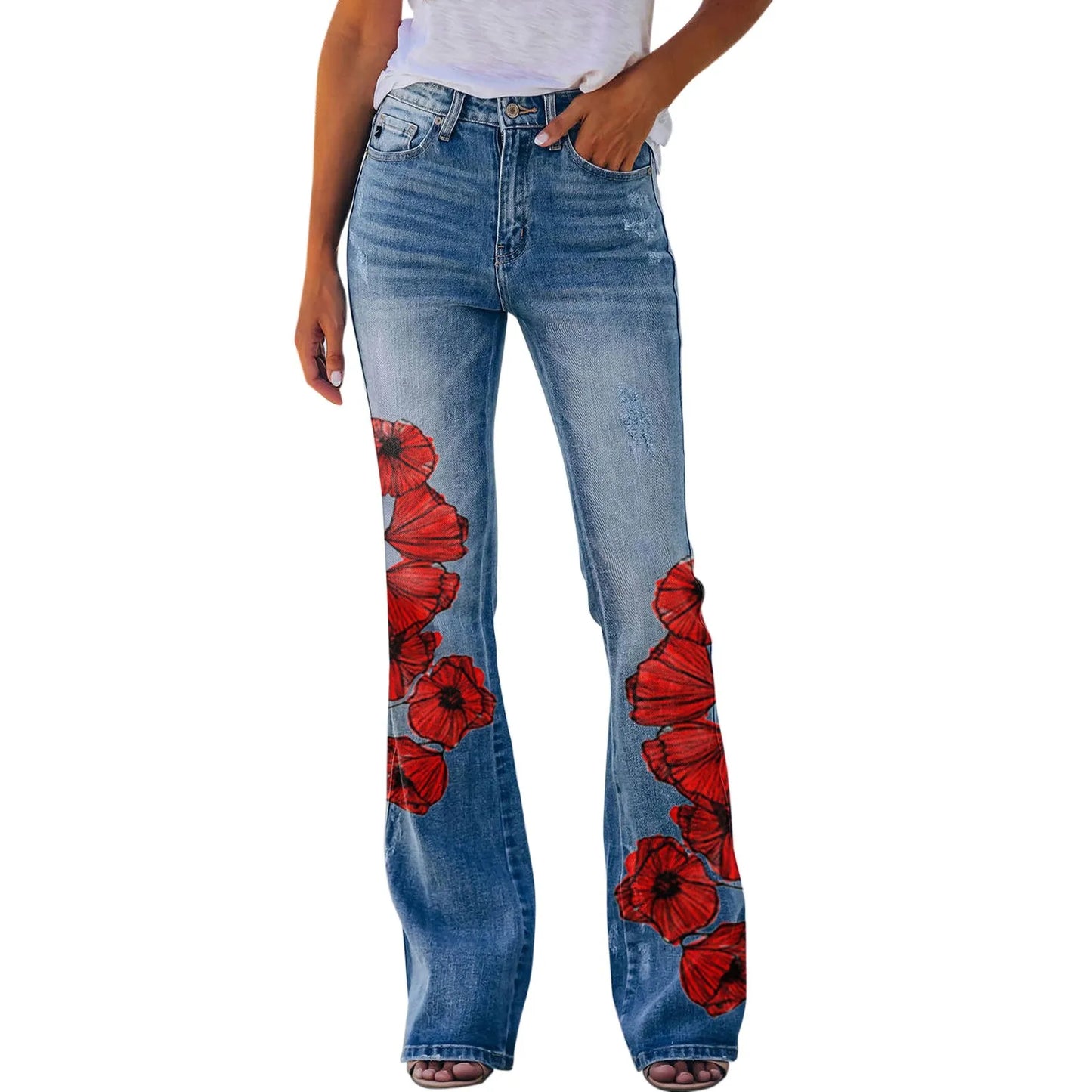 Retro Flared Printed Jeans