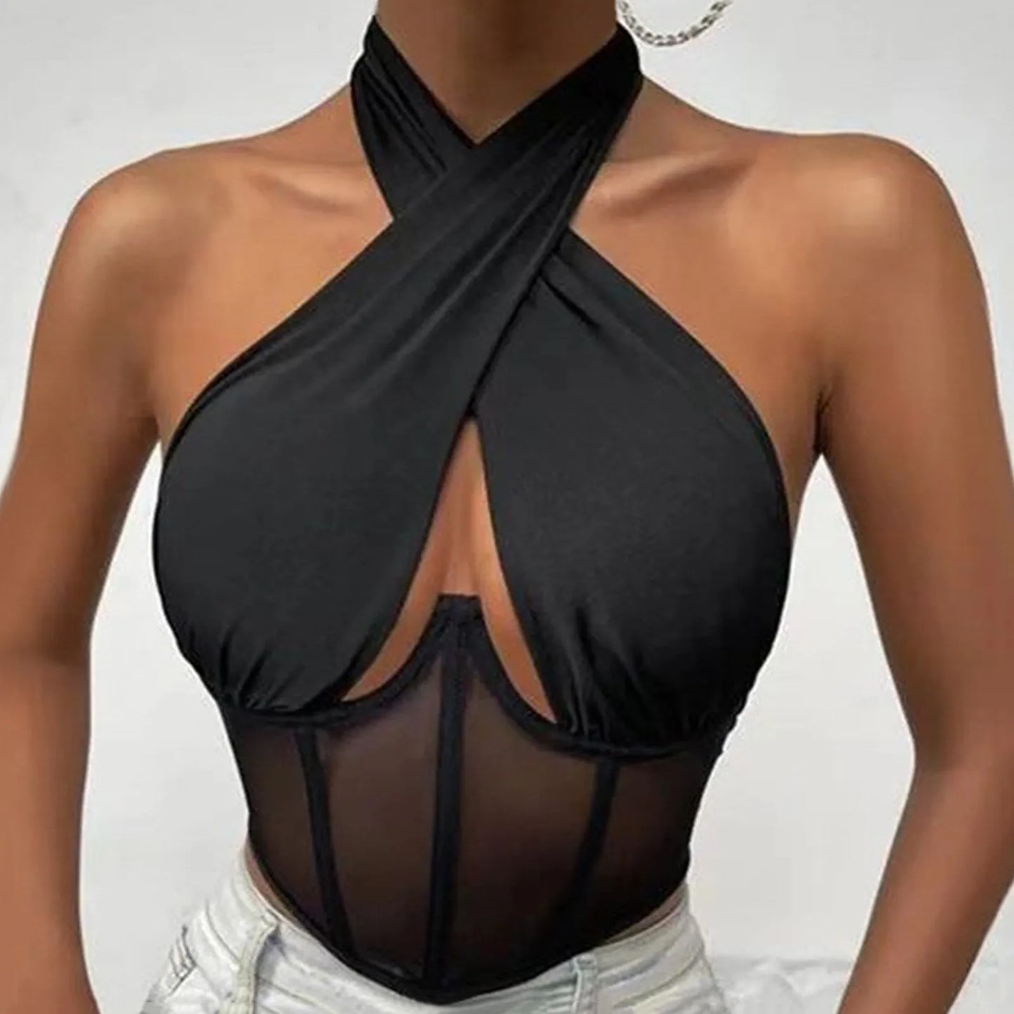 Cross Halter Sleeveless Blouse
