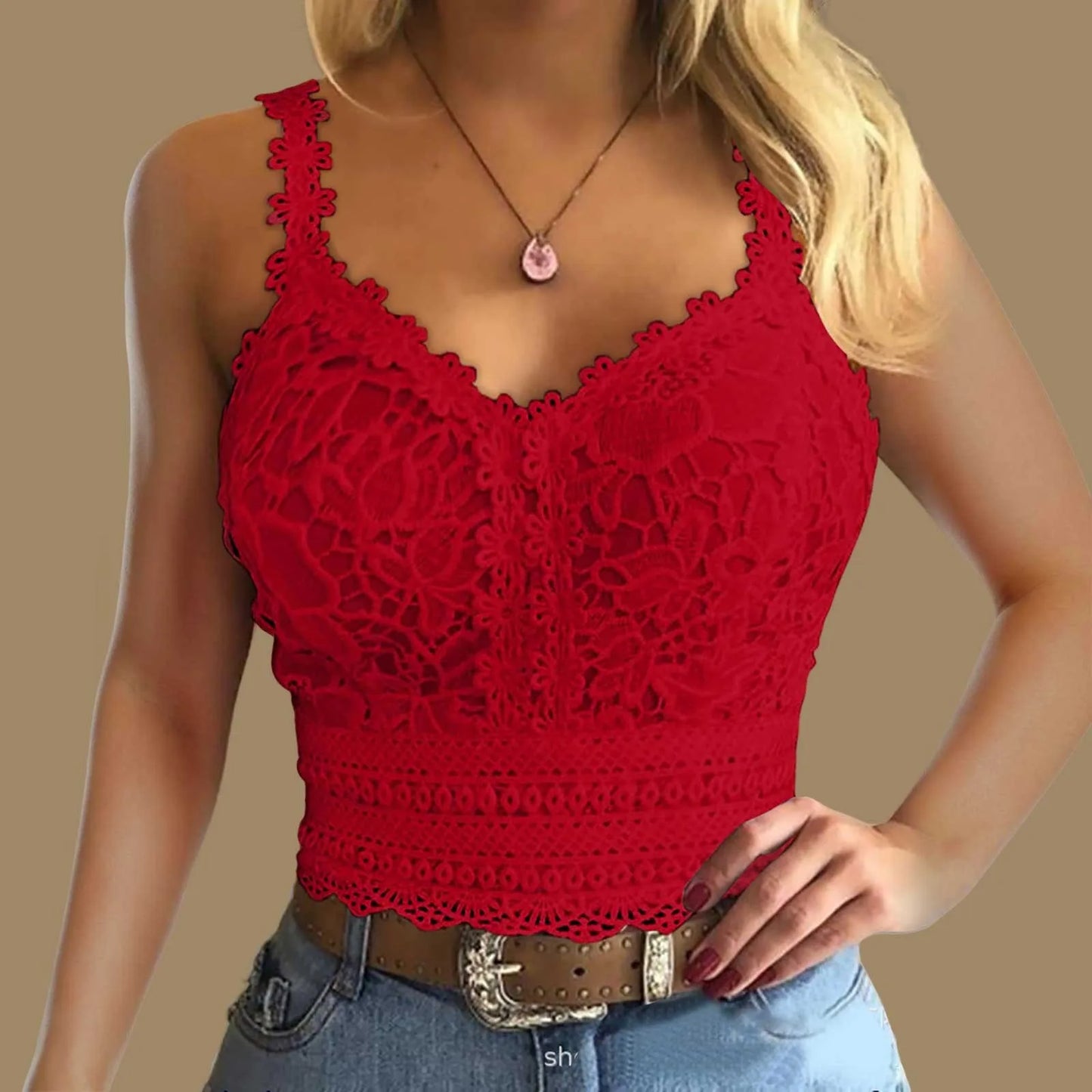Lace Strap Splice V-Neck Tank Top