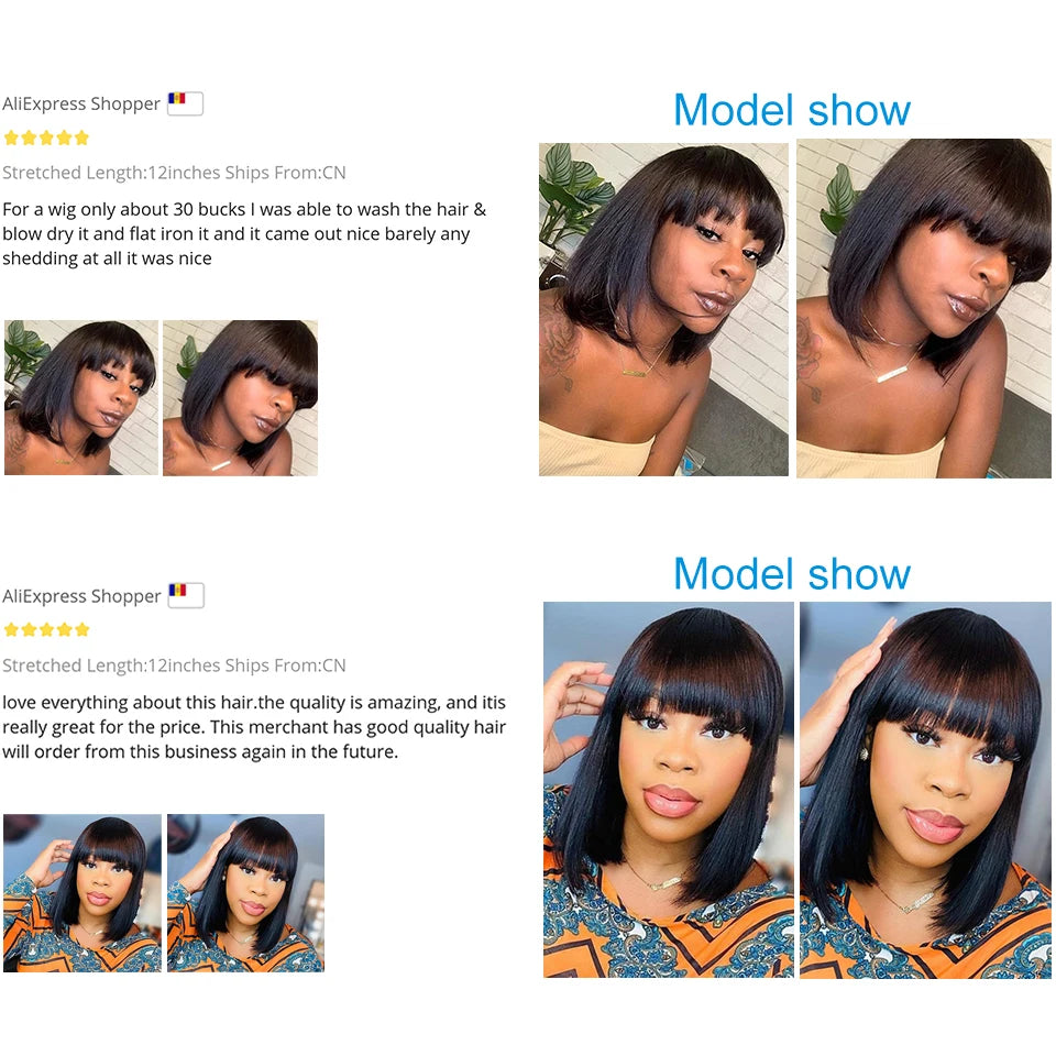 Brazilian Human Hair Wig with Bangs