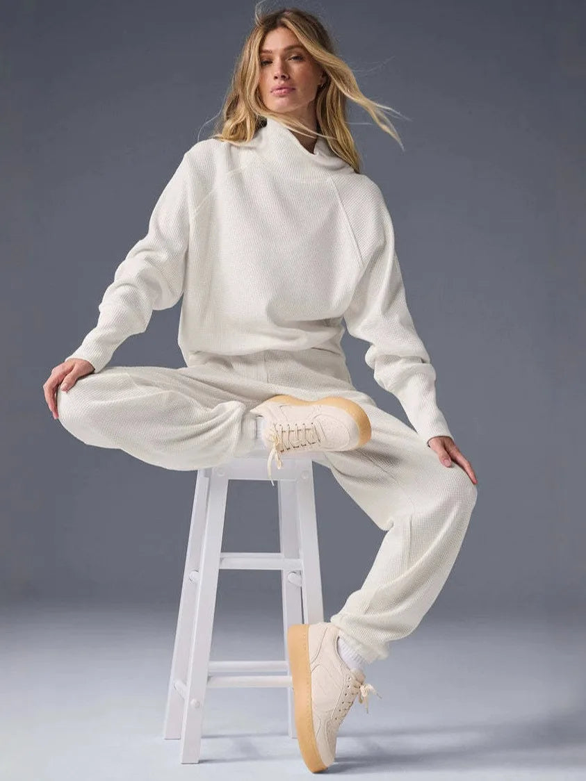 Waffle Collar Pullover Hoodie Pants/Shorts Suit