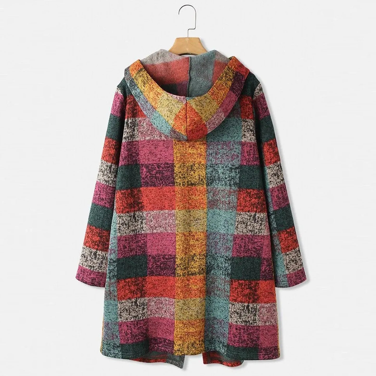 Plaid Cardigan Long Sleeve Zipper Hooded Jacket