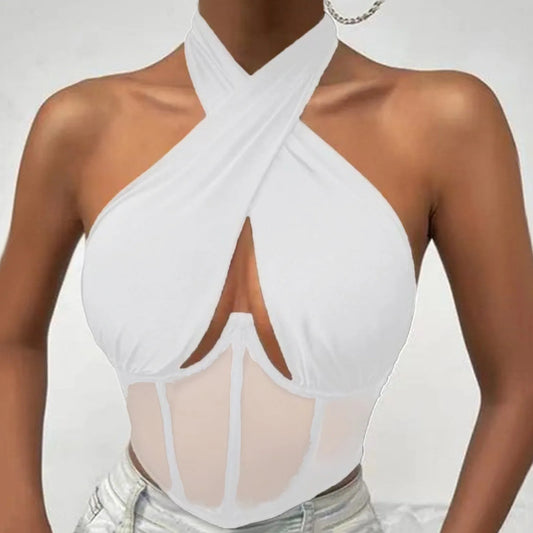 Cross Halter Sleeveless Blouse