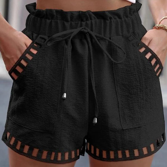 Square Punch Fringe Cotton Linen Shorts
