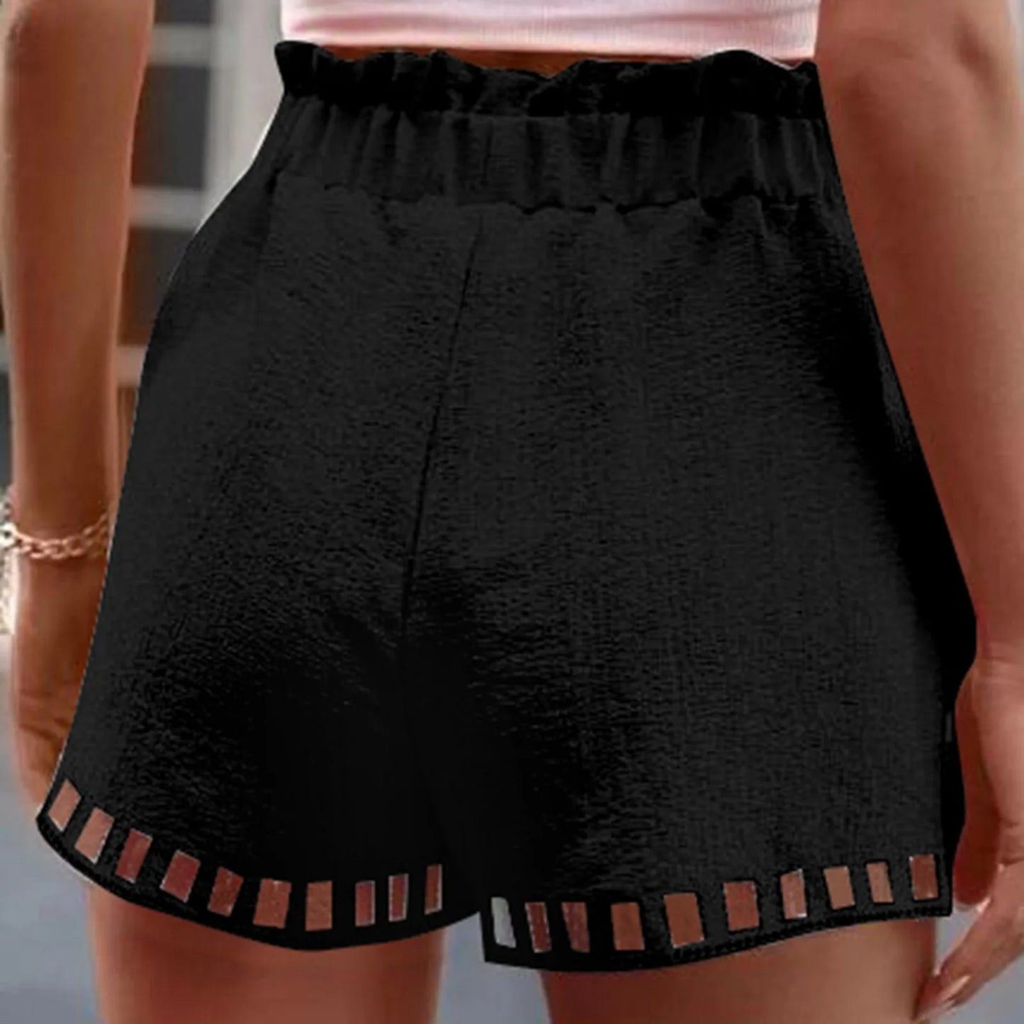 Square Punch Fringe Cotton Linen Shorts