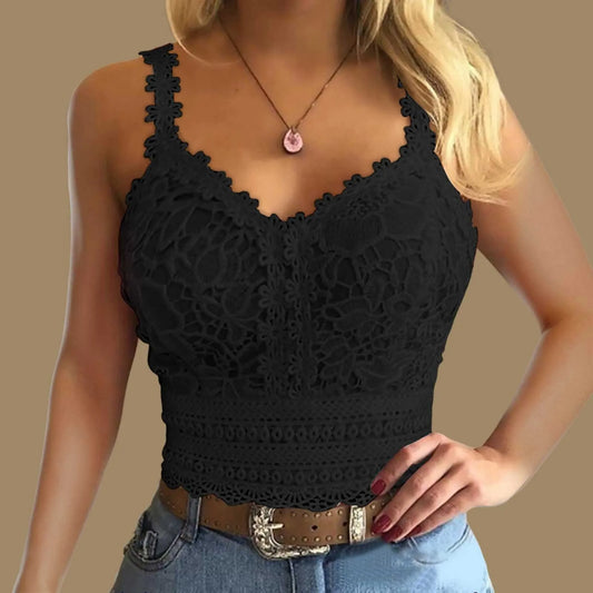 Lace Strap Splice V-Neck Tank Top
