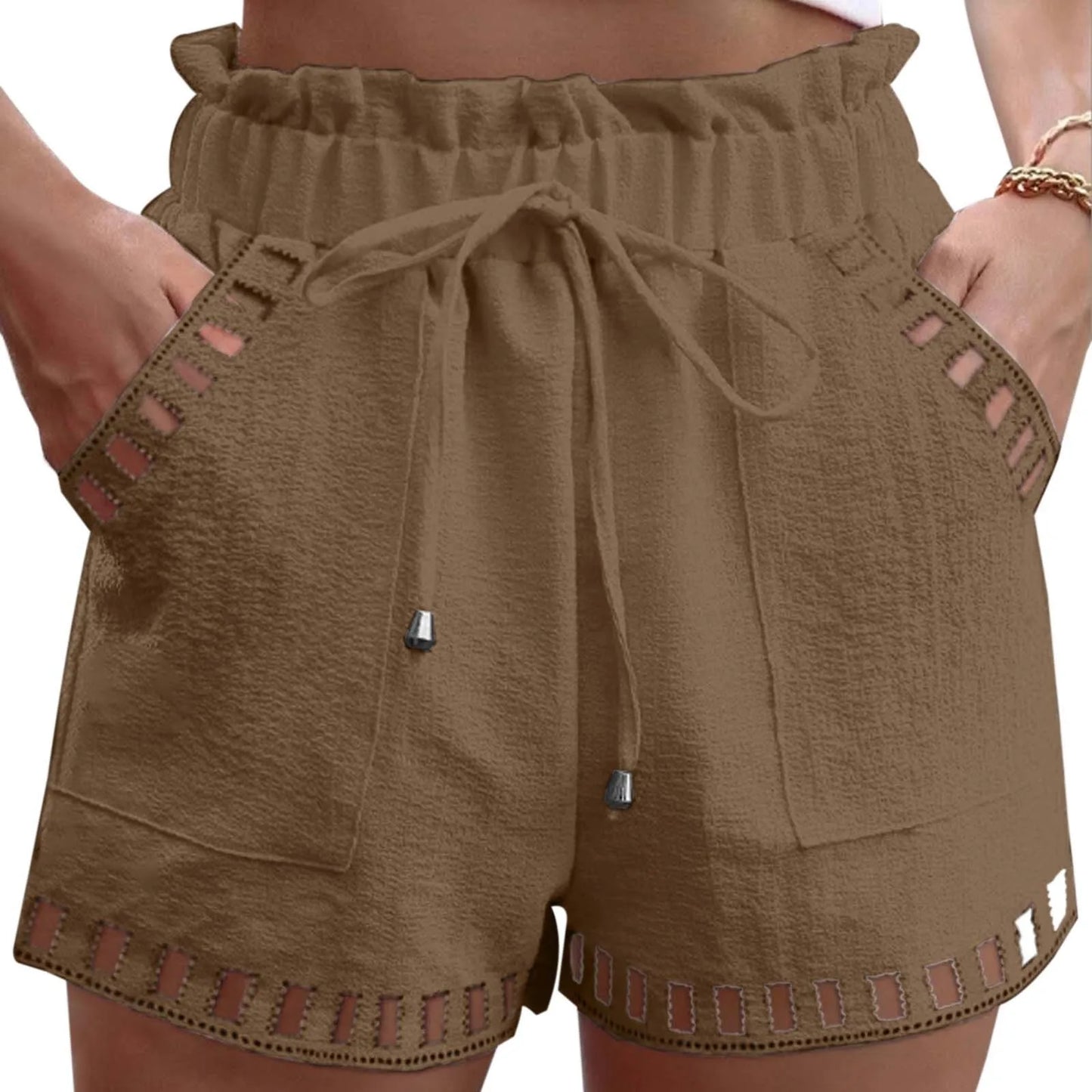 Square Punch Fringe Cotton Linen Shorts