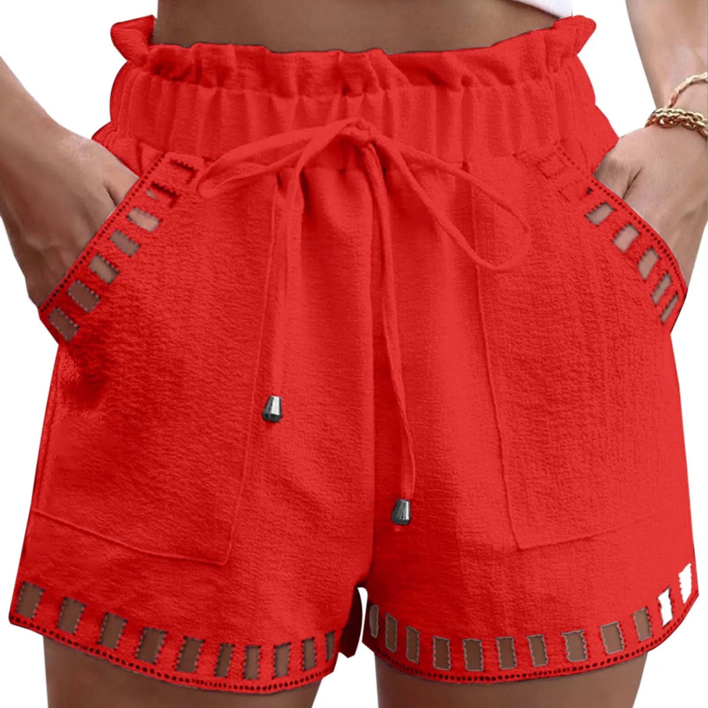 Square Punch Fringe Cotton Linen Shorts
