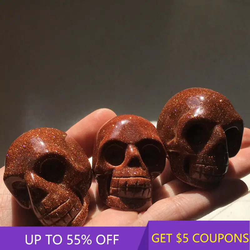 2" Natural Gold Sandstone Crystal Skull
