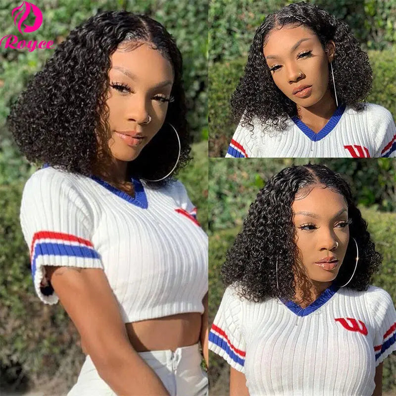 Curly Edged Short Bob Human Hair Wigs
