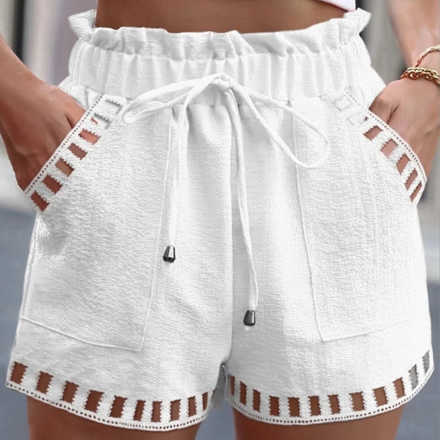 Square Punch Fringe Cotton Linen Shorts