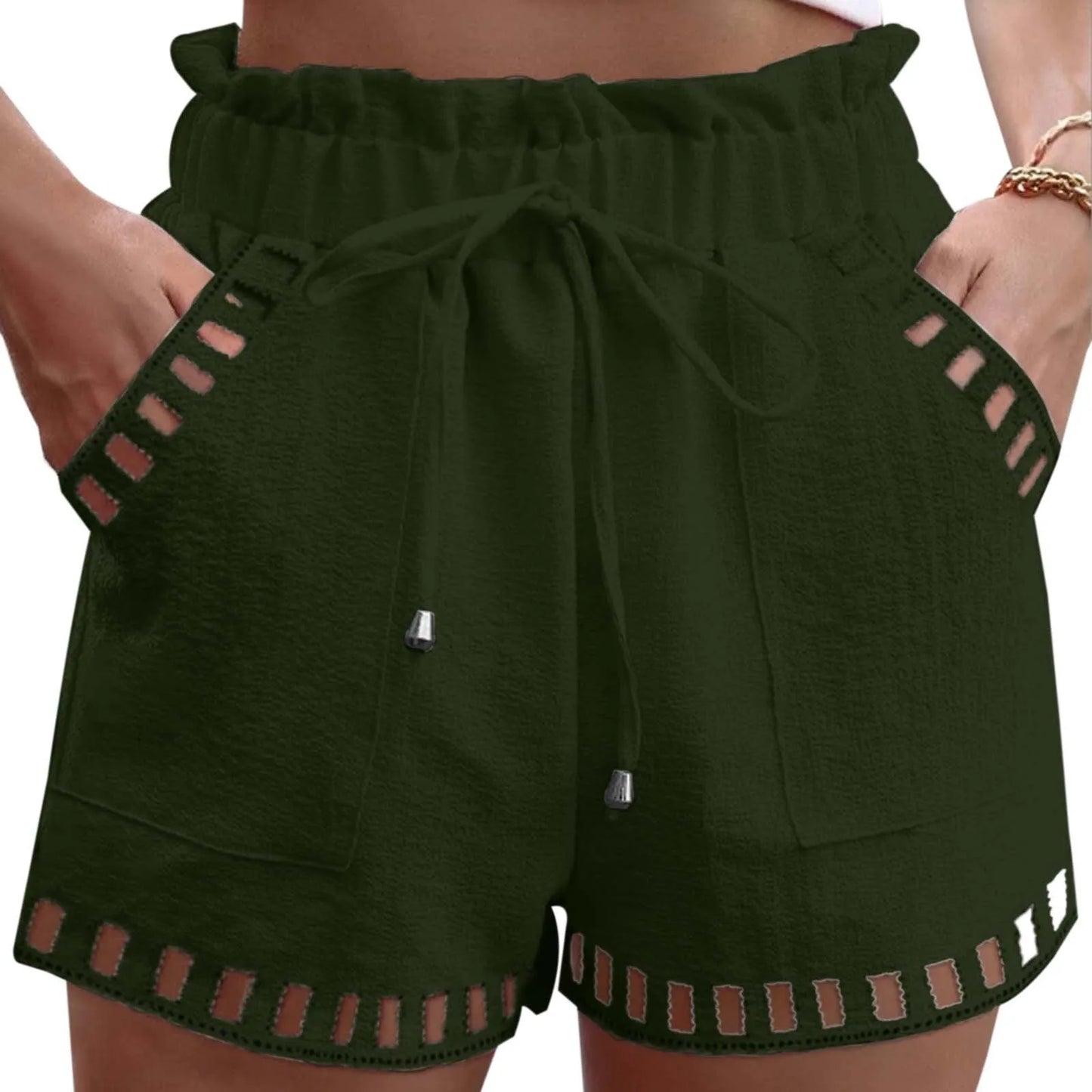 Square Punch Fringe Cotton Linen Shorts