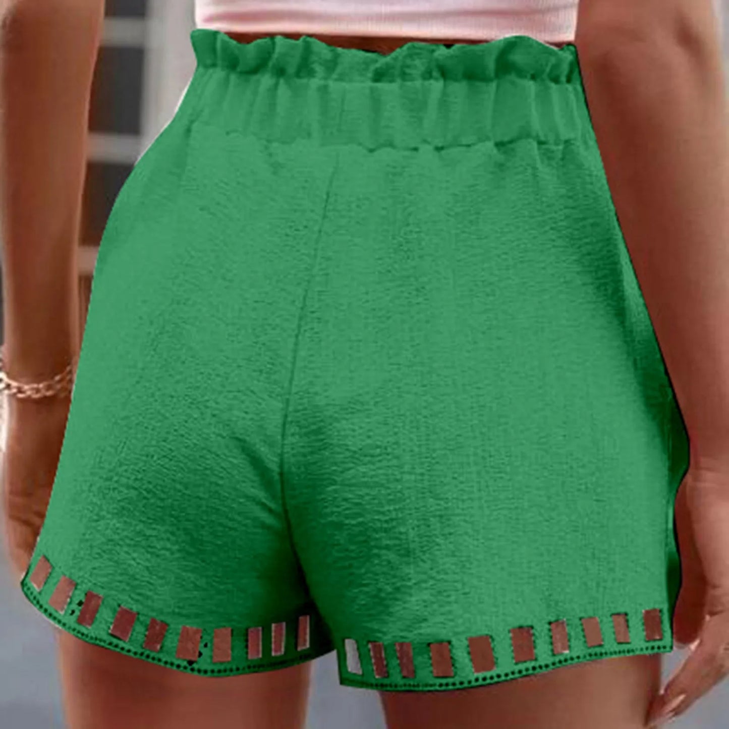 Square Punch Fringe Cotton Linen Shorts