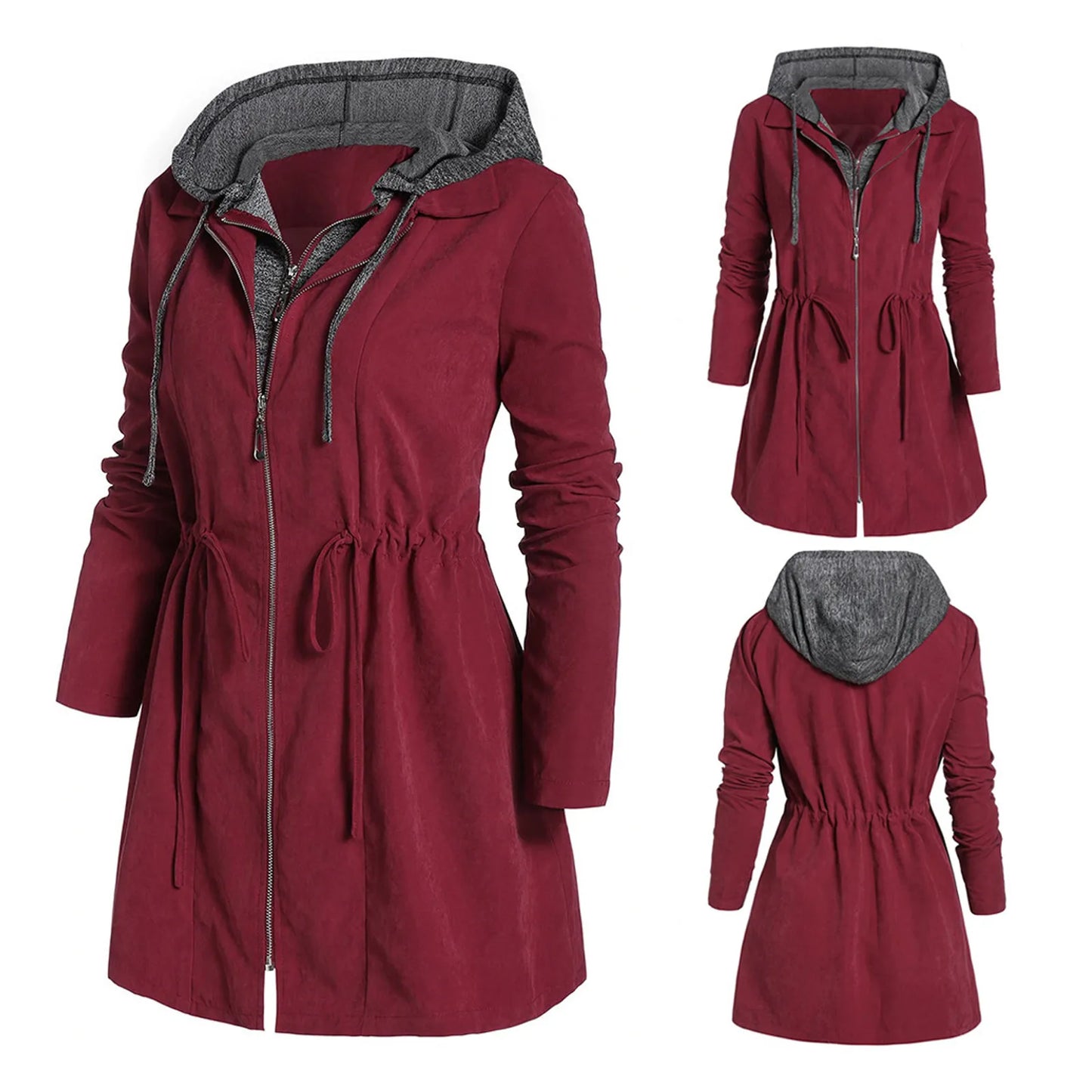 Drawstring Zipper Hooded Winter Jacket
