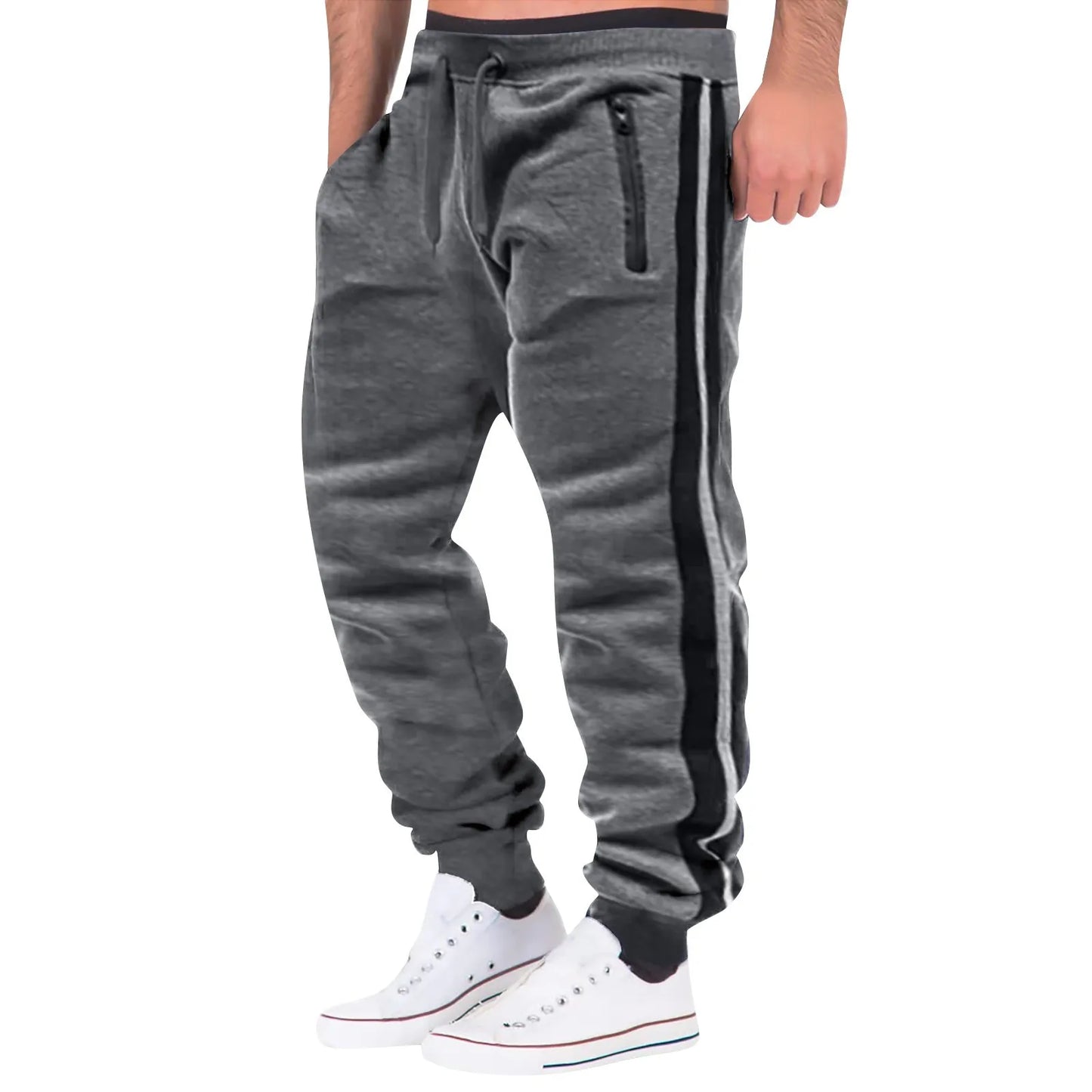Leg-Striped Drawstring Sweatpants