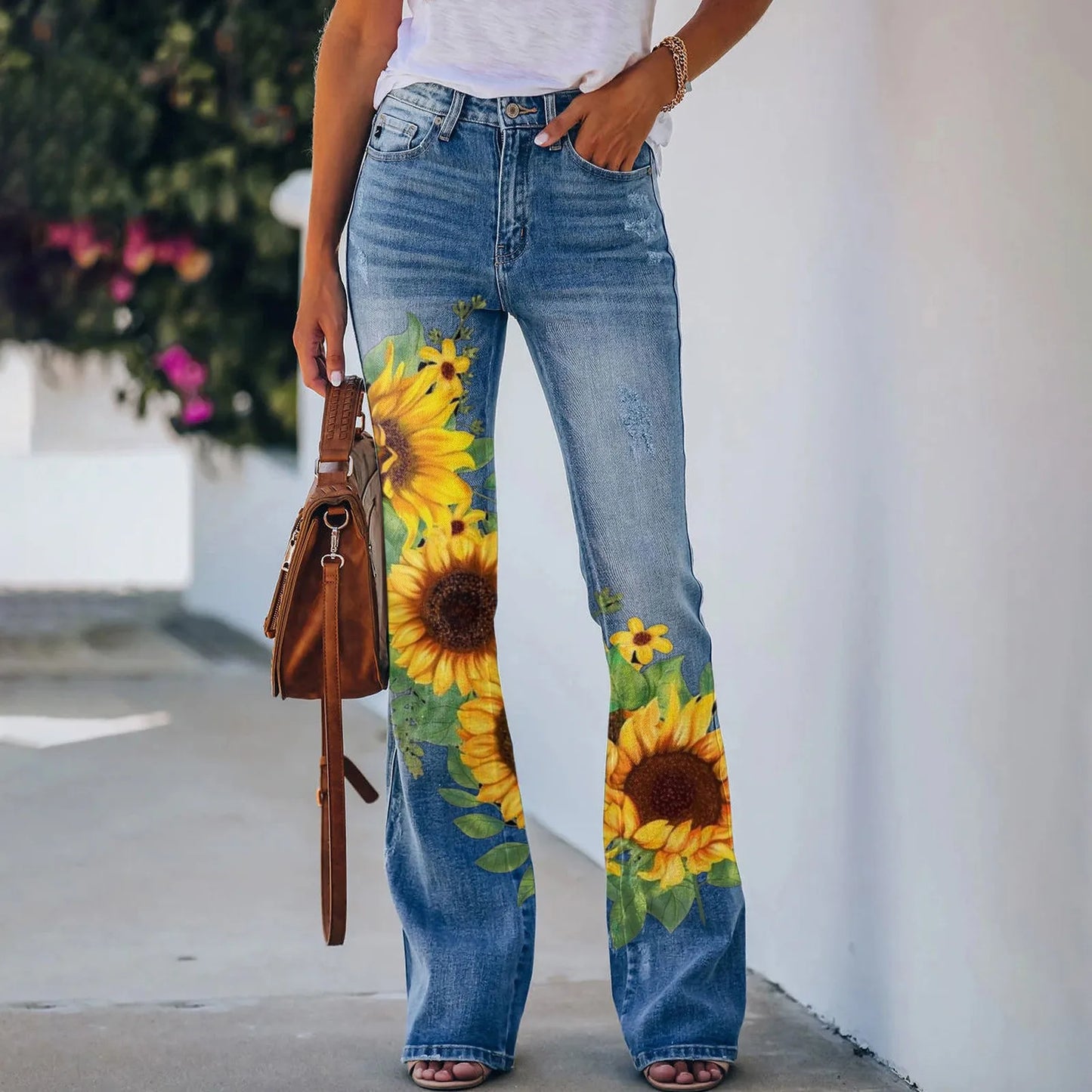 Retro Flared Printed Jeans