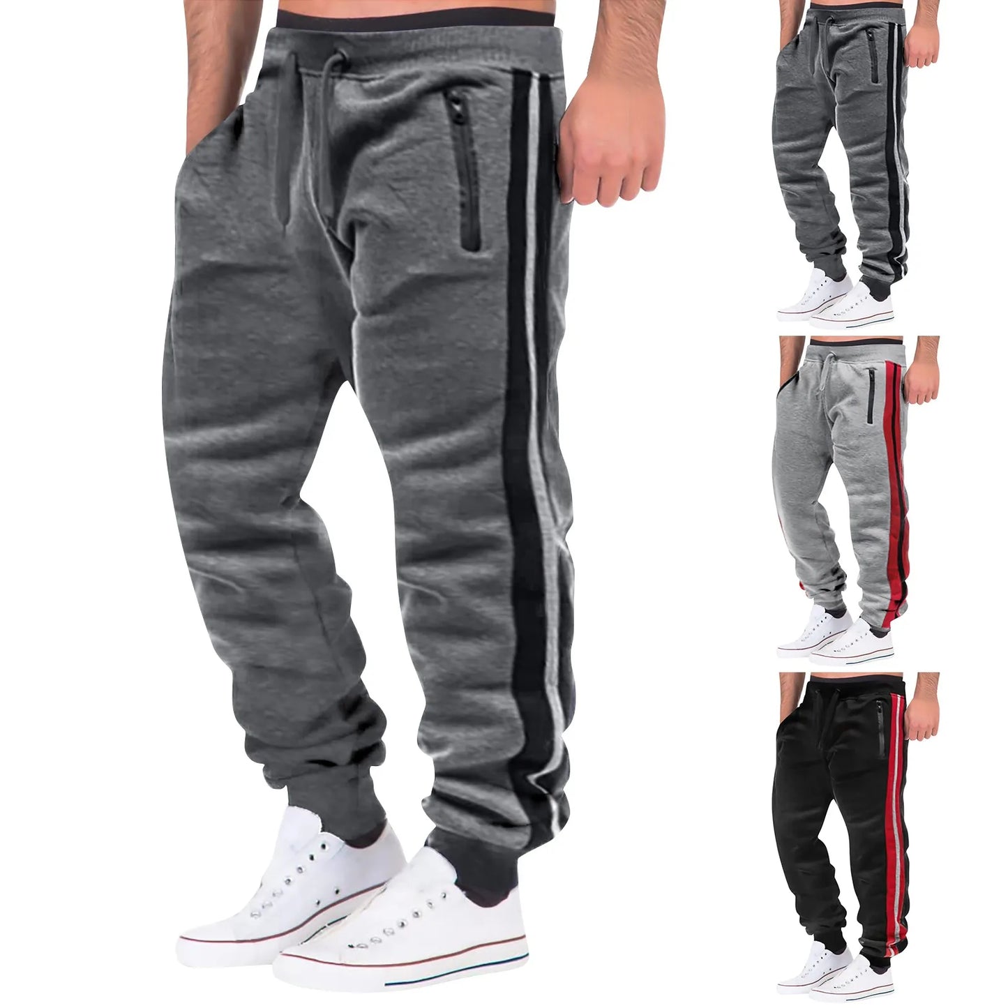 Leg-Striped Drawstring Sweatpants