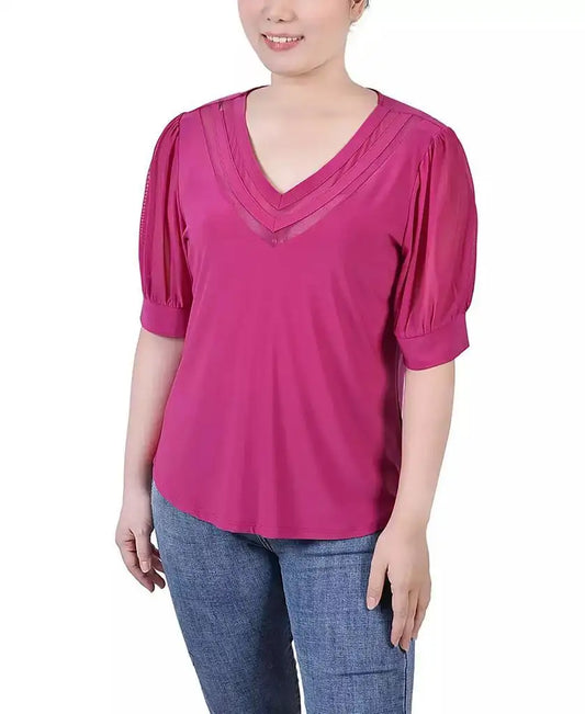 V-Neck Puff-Sleeve T-Shirt