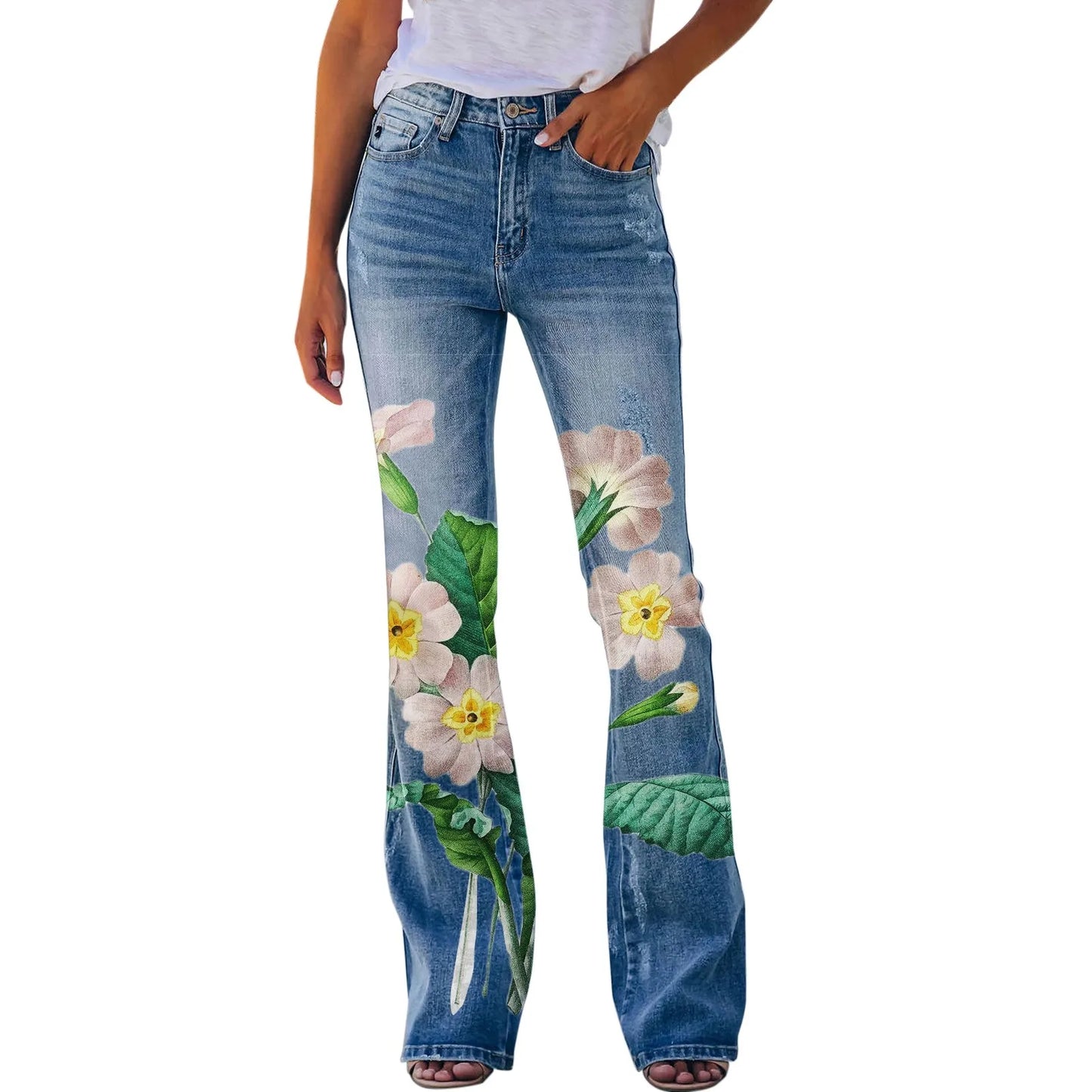 Retro Flared Printed Jeans