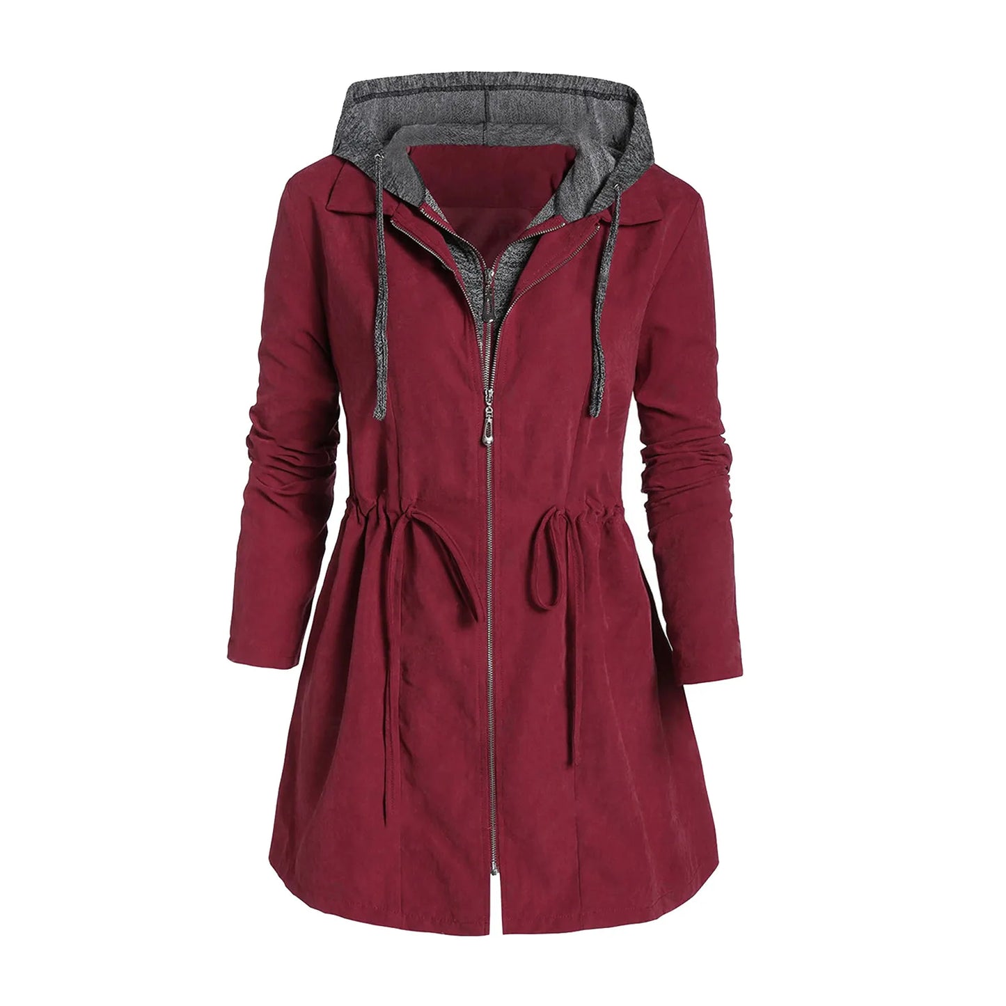 Drawstring Zipper Hooded Winter Jacket