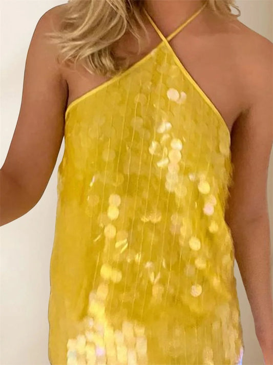 Sequin Tie-Up Tank Top