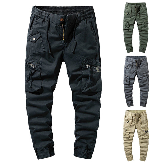 Multi-Pocket Elastic-Waist Casual Pants