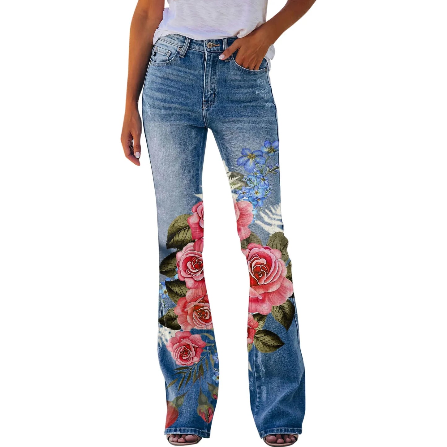 Retro Flared Printed Jeans
