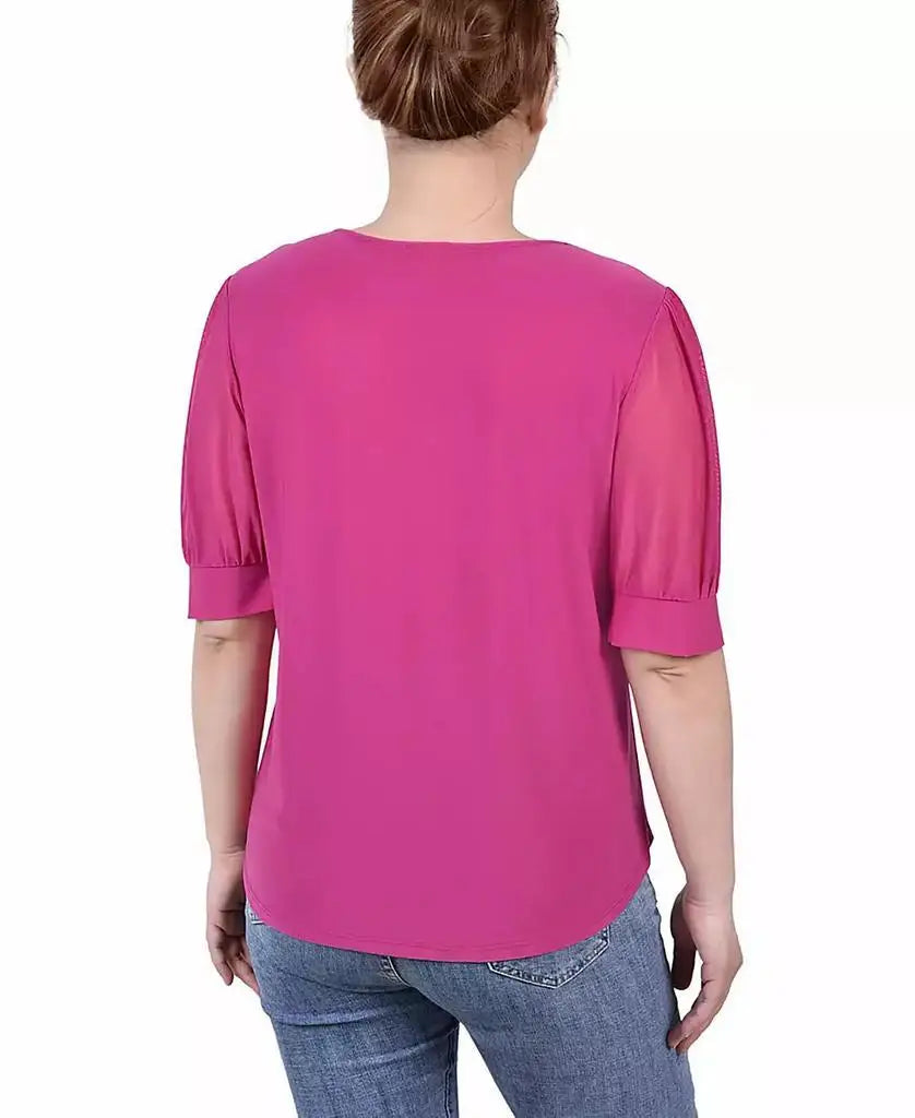 V-Neck Puff-Sleeve T-Shirt