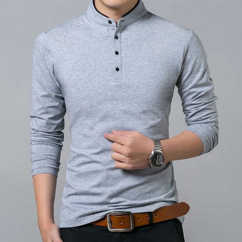 Men's Mandarin collar Long sleeve shirt