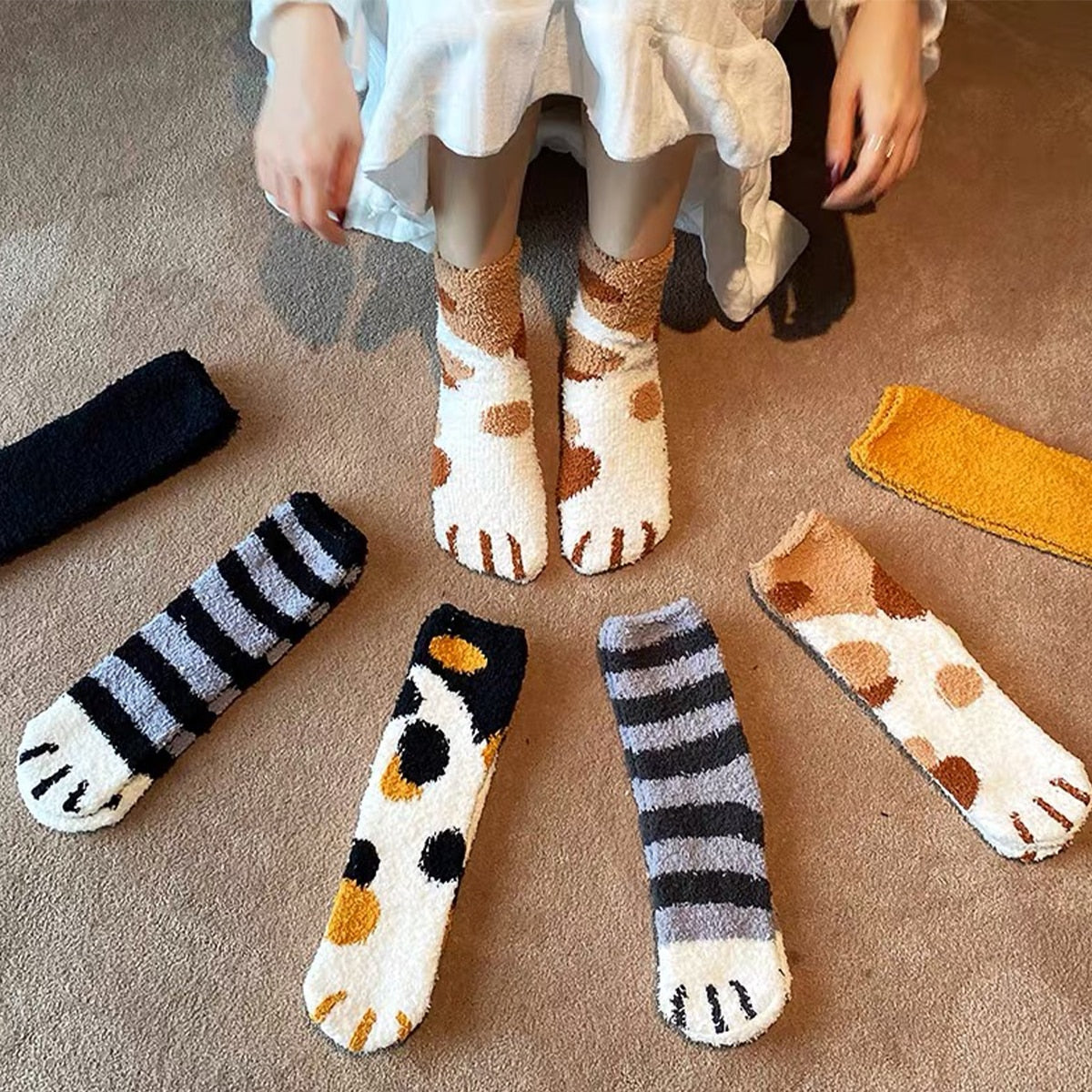Cute Cat Paw Winter Socks 6 Pair